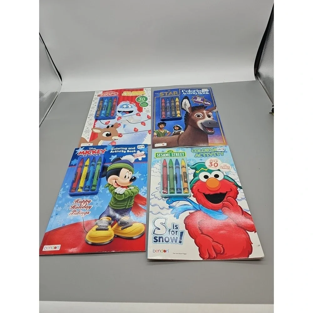 Lot Of 4 Coloring & Activity Books  Includes  Stickers Christmas Elmo Mickey New